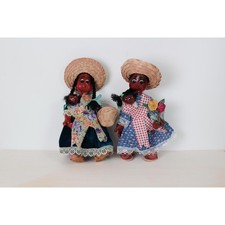 Vintage Mexican Folk Art Dolls Hand-Painted Papier-Mâché Moms & Babies 11in Tall picture