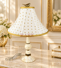 MacKenzie-Childs White Shade Gold Dots Bone Table Lamp 23