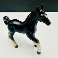 Vintage Japan Black White Horse Pony Figurine 4 Inch Tall Ceramic Porcelain A295 picture