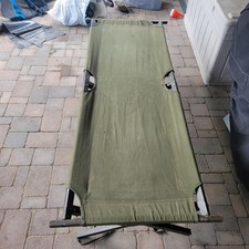 Official US  Military Canvas And Wood Cot. NS-7. A.S.M.P.  1-31-1956 picture