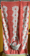 Unique Vintage Pink Cannon Embroidered Floral Basket Towel Washcloth Bath Set picture