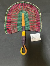 African Bolga Fan Leather Handle Woven Decorative Colorful Wall Collectable 17