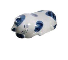 Vinatge 80s Makura-Neko Japan ceramic pillow cat sculpture Blue White picture