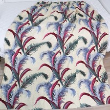 HUGE Vintage Barkcloth Drape Fronds on Butter Yellow Fabric 65x80 Curtain MCM picture