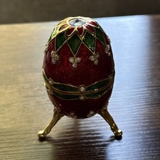 Christmas Jeweled Enameled Cloisonne Brass Egg Trinket Box 4