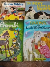 Vintage Lot Of 4 Big Golden Books Snow White, Bambi, Poky Little Puppy, Snowy picture
