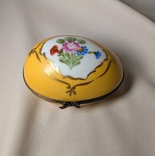 Vintage Limoges Hand Painted Floral Porcelain Yellow Egg Trinket Box   picture