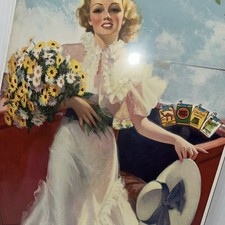 Vtg Bradshaw Crandell Pin-Up Calendar Print Cigarette Advertising 1930s 11x14 picture