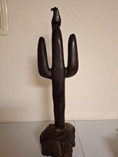 VTG Handcraved Ironwood Hawk Eagle On Cactus Wood Carving Sculpture 20+ inches picture