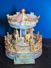 Vintage Carousel Music Box with Horses Mirrors Plays Unchained Melody - works picture
