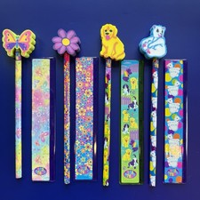 4 Vintage Lisa Frank Pencils W/ Eraser Toppers and Matching Rulers 90's NEW picture