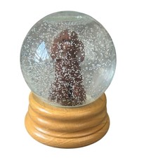Michael Park Brown Poodle Snow Globe Glass Wood Handcrafted Vtg. GIFT GUC RARE picture