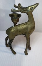 Vintage MSR Imports Brass Reindeer Candle Holder 6” Taiwan Christmas Decor picture