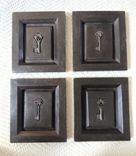 VTG Antique Key Inlaid Wooden Frames (4) Gothic Rustic Witchy Midevil Wall Decor picture