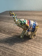 NEAT OLDER ELEPHANT FIGURINE DECORATED WITH MIRRORS BEADS SEQUINS picture
