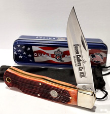 Queen USA Amber Winterbottom Jigged Bone Lockback Folding Pocket Knife QAWB106L picture