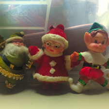 Vtg 1950s Flocked Christmas Ornaments Some Missing As Pictured Set Of 3 picture
