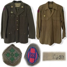 WWII WW2 US ARMY 4th ID 30th ID 4 Pocket Uniform M1937 Flannel Dogtag bead patch picture