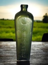 Antique Olive Green J.J.W. Peters Gin Bottle Hand Blown 1880’s picture