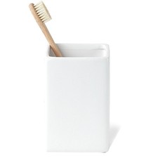 White Ceramic Toothbrush Holder - Square Bathroom Toothbrush Holder, Toothbru... picture