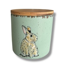 InHomeStylez Spectrum Designz Spring Bunny Rabbit Canister W/ Lid Green Teal picture