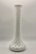 Vintage Hoosier Milk Glass Diamond Quilt Vase (4092 Stamped) 9” Tall - VGC picture