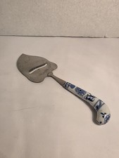 Vintage Delft Blue Porcelain Stainless Cheese Slicer Dutch Lot #880 picture