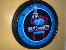 Burger Chef Hamburgers Diner Restaurant Kitchen Man Cave Advertising Clock Sign picture