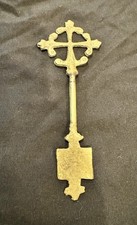 Vintage Ethiopian-Style Coptic Cross – Brass – 7¼” picture