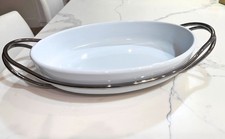 Sambonet New living Oval Porcelain Serving Dish With metal Holder 13.75” x 9.5” picture