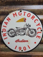 VINTAGE INDIAN MOTORCYCLE PORCELAIN SIGN OLD SALES SERVICE DEALER REPAIR BIKER picture