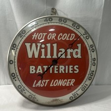 Vintage 1950’s Willard Batteries Hot Or Cold 12” Round Bubble Wall Thermometer  picture
