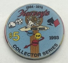 Harvey’s $5 Casino Chip Lake Tahoe Nevada Wagon Wheel Saloon 1964-1974 1993 picture