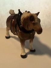 Retired Hagen Renaker Miniature Draft Horse in Harness with Gold Bobs picture