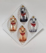 Kurt S. Adler Vintage Blown Glass Cat Kitten Christmas Ornaments Set of 4 Lot picture