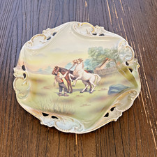 Royal Bayreuth Scalloped Gold Trim Hand Painted Cabinet Plate Horse & Farmer 9