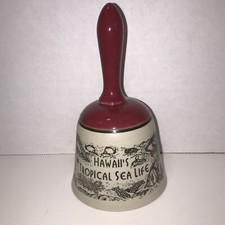 Hawaiian Hawaii Pottery Hand Dinner Bell With Ocean Beach Scenes Pottery Clapper picture