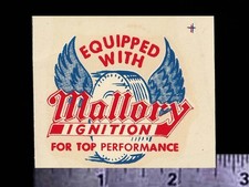 MALLORY Ignition - Top Performance - Orig. Vintage 60’s Racing Water Slide Decal picture