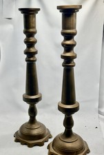 20th Century 19” Pair Heavy Brass Floor Altar Candlestick Candle Holders Wedding picture