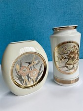 Vintage Japanese Art of Chokin Vases Hummingbird and Orchids with 24-Karat Gold picture