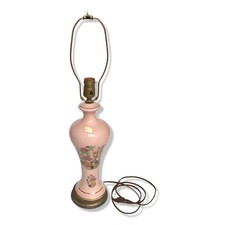 Vintage Light Pink Glass & Metal Floral Table Lamp picture