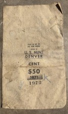 Vintage 1971-2 US Mint Empty Canvas Coin Bag $50 Penny Cent Empty DENVER picture