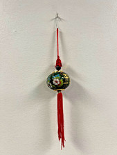 Rare Vtg Oriental Chinese Enamel Ball Gold Red Knot & Tassel Ornament picture