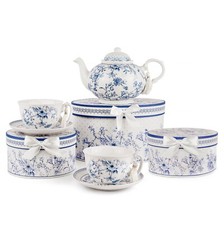 STPGOODS Blue Flowers Bone China Teapot and Teacup Set for 2 Persons Tea Set picture