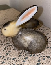 Vintage Hollohaza Hand Painted Gray Long Eared Rabbit Porcelain Figurine Hungary picture