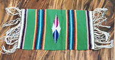 Vtg Mini Mexican Saltillo Serape Blanket Doll Rug Woven Green Diamond 10