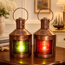 Set of 2 Antique Finish Port & Starboard Lanterns Nautical Oil Lamps Ship Light picture