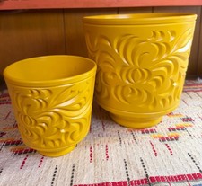 Vintage 1970s Mustard Plastic Planter Set Phillips 66 and Buckeye Plastics MCM picture