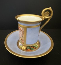 Antique  Hand Painted 19th Paris French Scenic Porcelain Cup & Saucer picture