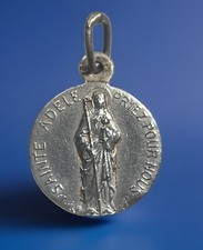 Vintage Catholic Signed Karo St Adele Silver Plated  Religious Medal picture